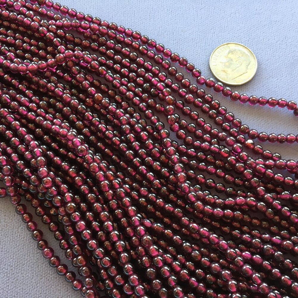 Seven (7) 16" Strands Natural 3.5mm GARNET Gemstone Round Beads HIGH QUALITY